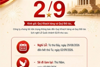 THÔNG BÁO NGHỈ LỄ QUỐC KHÁNH 2/9 NĂM 2026