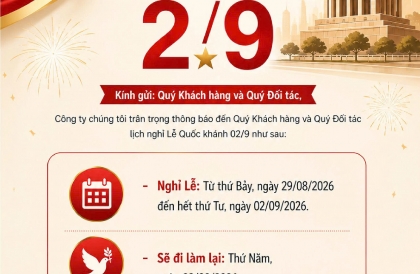 THÔNG BÁO NGHỈ LỄ QUỐC KHÁNH 2/9 NĂM 2026